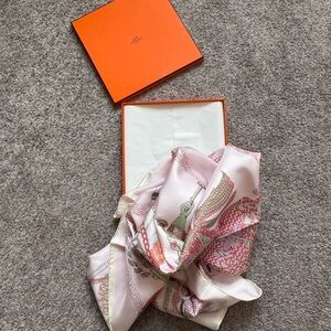 Hermes Silk Scarf in Pink and Cream